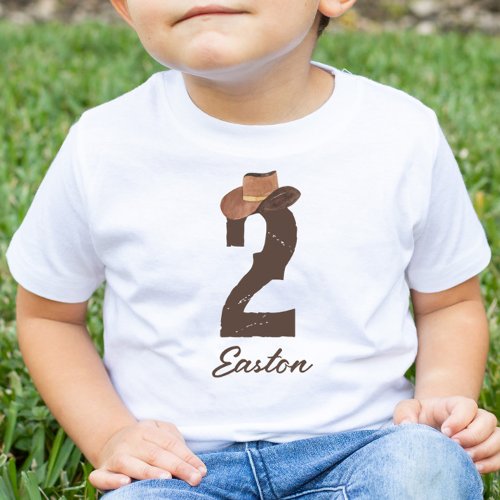 Custom Name Cowboy Hat 2 Two 2nd Second Birthday Toddler T_shirt