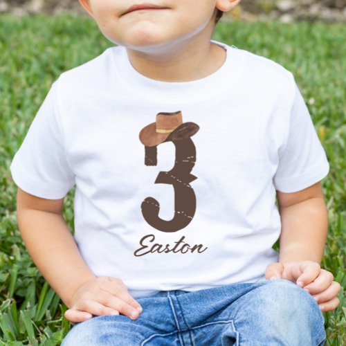 Custom Name Cowboy Hat 3 Third 3rd Three Birthday Toddler T_shirt