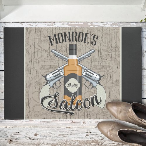 Custom NAME Cowboy Revolver Gun Whiskey Saloon Bar Doormat