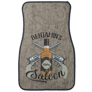 Custom NAME Cowboy Revolver Gun Whiskey Saloon Car Floor Mat