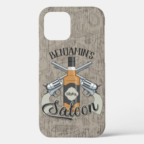 Custom NAME Cowboy Revolver Gun Whiskey Saloon iPhone 12 Case