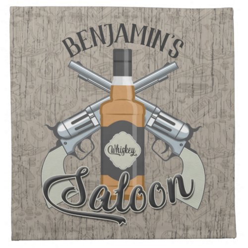 Custom NAME Cowboy Revolver Gun Whiskey Saloon Cloth Napkin