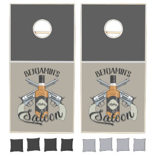 Custom NAME Cowboy Revolver Gun Whiskey Saloon Cornhole Set