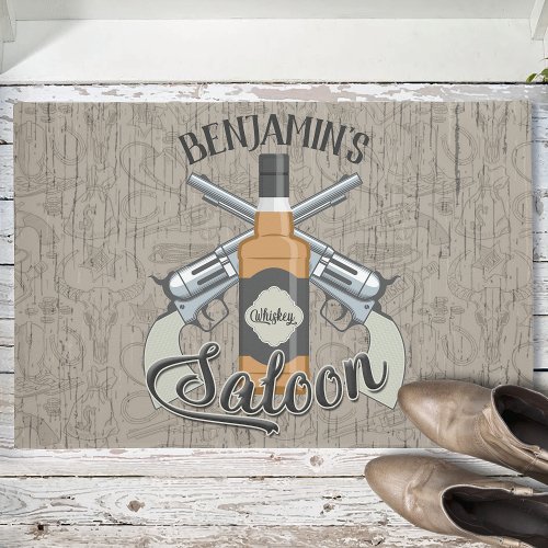Custom NAME Cowboy Revolver Gun Whiskey Saloon Doormat