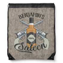 Custom NAME Cowboy Revolver Gun Whiskey Saloon Drawstring Bag