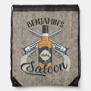 Custom NAME Cowboy Revolver Gun Whiskey Saloon Drawstring Bag