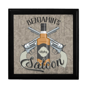 Custom NAME Cowboy Revolver Gun Whiskey Saloon Gift Box