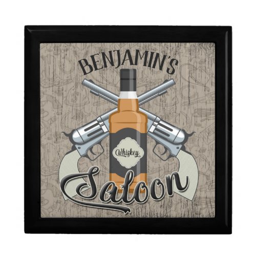 Custom NAME Cowboy Revolver Gun Whiskey Saloon Gift Box