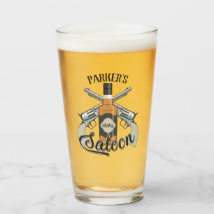 Custom NAME Cowboy Revolver Gun Whiskey Saloon Glass