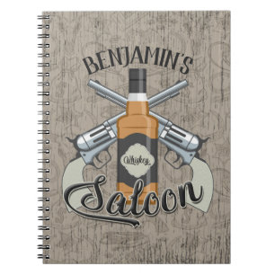 Custom NAME Cowboy Revolver Gun Whiskey Saloon Notebook