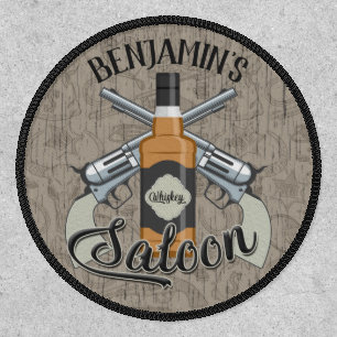 Custom NAME Cowboy Revolver Gun Whiskey Saloon Patch