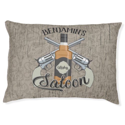 Custom NAME Cowboy Revolver Gun Whiskey Saloon Pet Bed