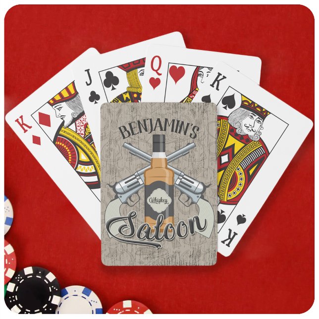 Custom NAME Cowboy Revolver Gun Whiskey Saloon Poker Cards (Creator Uploaded)