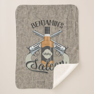 Custom NAME Cowboy Revolver Gun Whiskey Saloon Sherpa Blanket