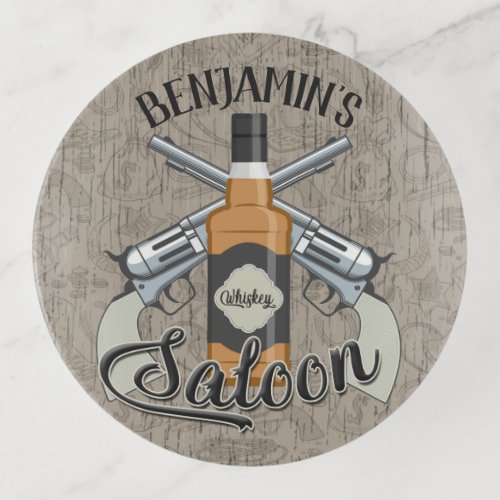 Custom NAME Cowboy Revolver Gun Whiskey Saloon Trinket Tray