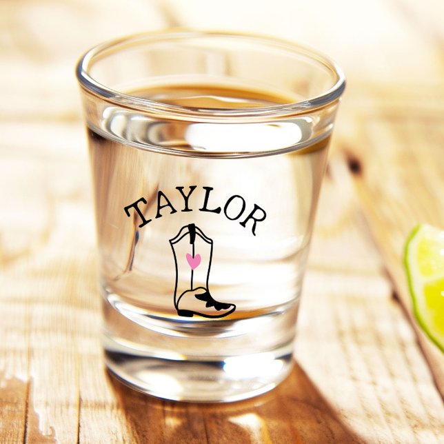 Custom Name Cowgirl Boot Cute Modern Bachelorette Shot Glass (Creator Uploaded)