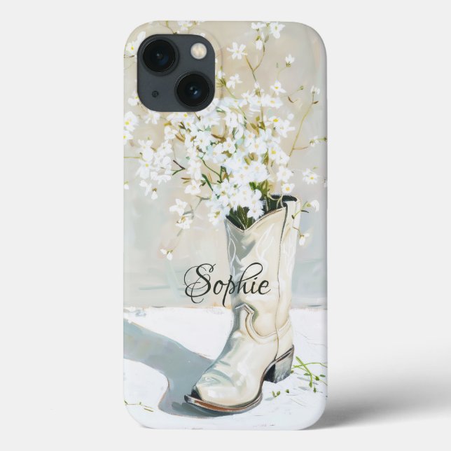 Custom Name Cowgirl Boot With Flowers Painting Case-Mate iPhone Case (Back)