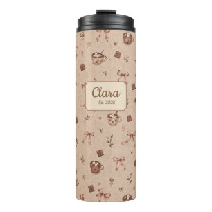 Custom Name Cozy Cocoa Hot Chocolate Pattern Gift Thermal Tumbler