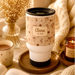 Custom Name Cozy Cocoa Hot Chocolate Pattern Gift  Travel Mug