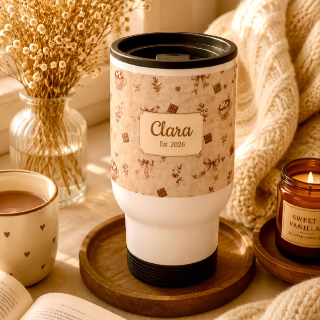 Custom Name Cozy Cocoa Hot Chocolate Pattern Gift  Travel Mug (Creator Uploaded)