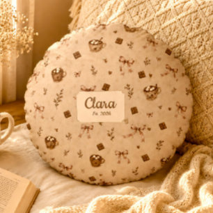 Custom Name Cozy Cocoa Hot Chocolate Readers Gift Round Pillow