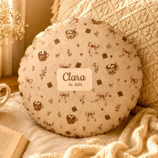 Custom Name Cozy Cocoa Hot Chocolate Readers Gift Round Pillow