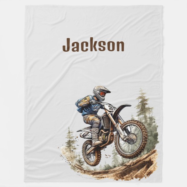 Custom Name Cozy Dirtbike Blanket Gift Boy Family (Front)