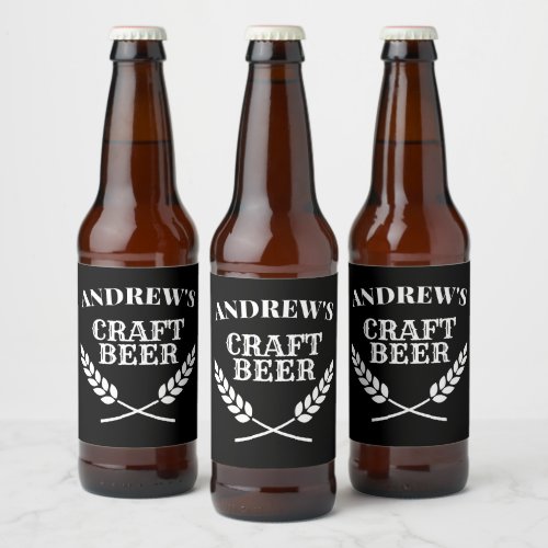 Custom name craft beer wheat crest wreath logo beer bottle label