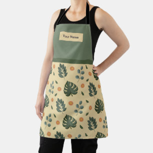 Custom Name Cream and Sage Green Botanical Apron