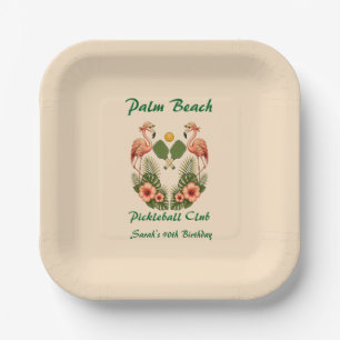 Custom Name Cream Palm Beach Pickleball Club Paper Plates