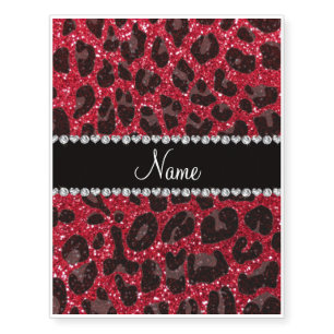Custom name crimson red glitter leopard print temporary tattoos