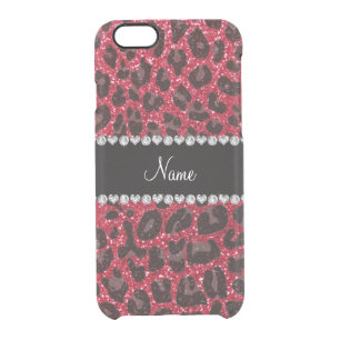 Custom name crimson red glitter leopard print clear iPhone 6/6S case