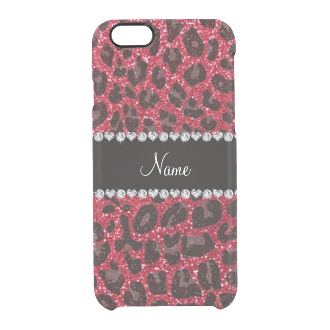 Custom name crimson red glitter leopard print uncommon iPhone case (Back)
