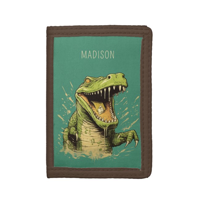 Custom Name Crocodile Tri-fold Wallet (Front Vertical)