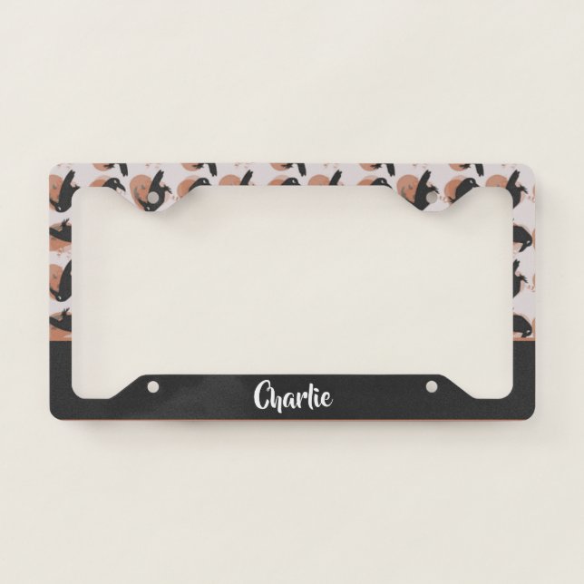 Custom name crow pattern license plate frame (Front)