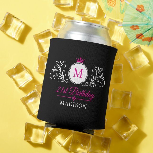 Custom Name Crown Crest Elegant Monogram Birthday Can Cooler (In Situ Summer)