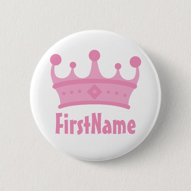 Custom Name Crown Pinback Button (Front)