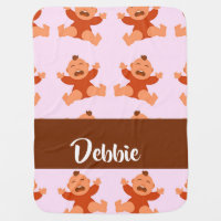 Custom name crying babies on pink baby blanket