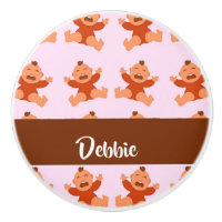 Custom name crying babies on pink ceramic knob