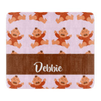 Custom name crying babies on pink cutting board