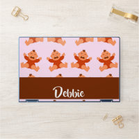 Custom name crying babies on pink HP laptop skin
