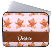 Custom name crying babies on pink laptop sleeve
