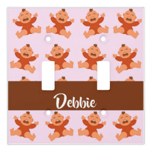 Custom name crying babies on pink light switch cover