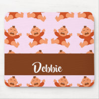 Custom name crying babies on pink mouse pad