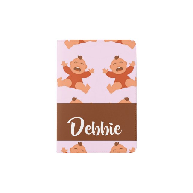 Custom name crying babies on pink passport holder (Front)