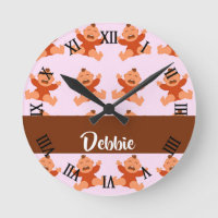 Custom name crying babies on pink round clock
