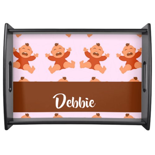 Custom name crying babies on pink serving tray