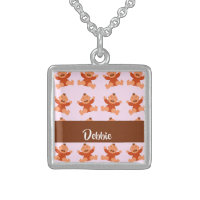 Custom name crying babies on pink sterling silver necklace