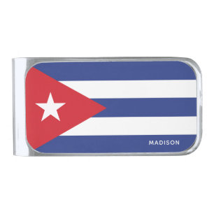 Custom name Cuba Flag Silver Finish Money Clip