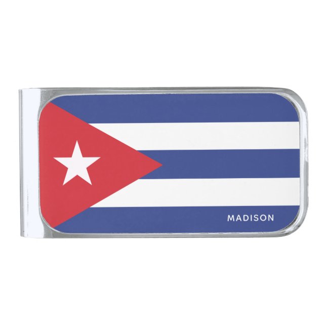 Custom name Cuba Flag Silver Finish Money Clip (Front)